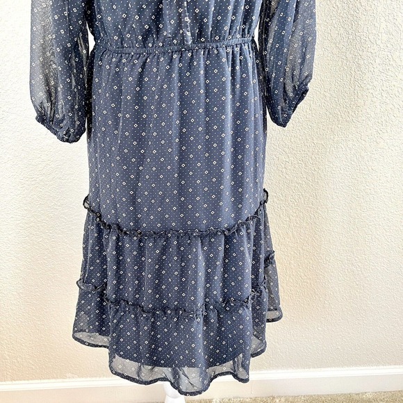 Mikarose Women's Small Navy Blue Polka Dot Floral Sun Dress Puffy Sleeves - Picture 3 of 13